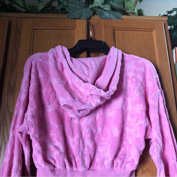 Barbie x Forever 21 Pink Barbiecore Floral Full Zip Beaded Crop Hoodie Size S - Picture 9 of 12